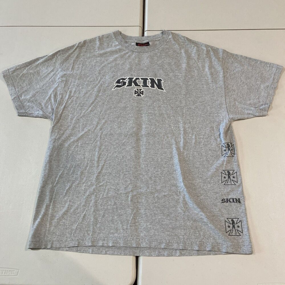Vintage Skin Industries Shosome Graphic T-Shirt XXL Gray Y2K Moto Skate Tee